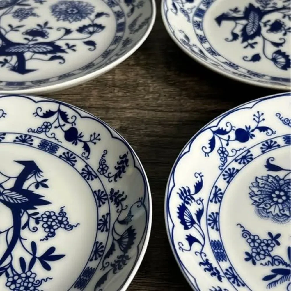 Set of 4 Blue and White Snack Plates
